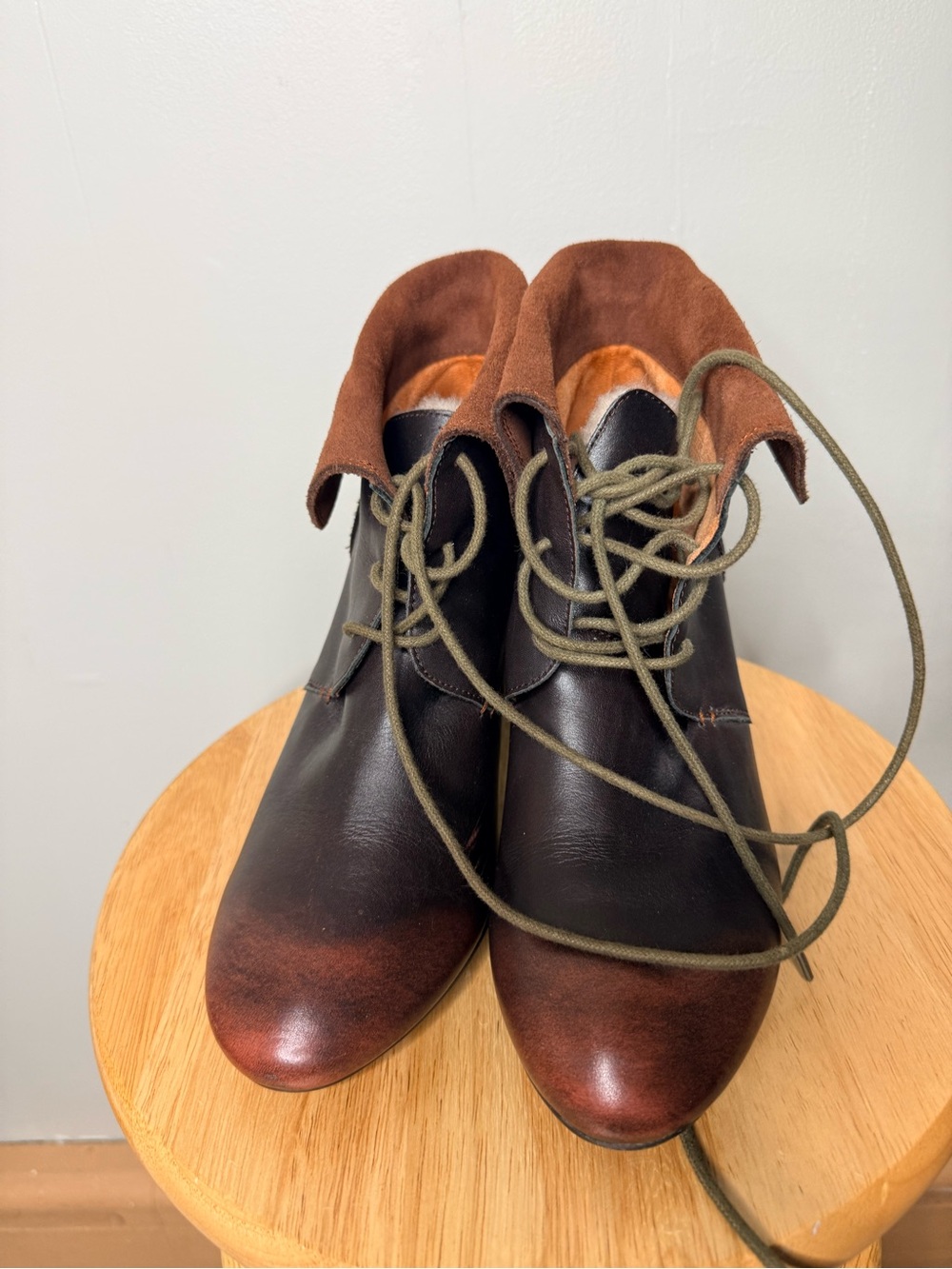 Women's Two-Tone Brown Lace-Up Ankle Boots
